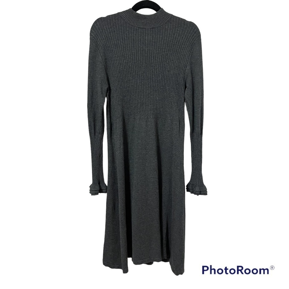 APRIL CORNELL Ruffle Long Sleeve Mock Neck Ribbed Grey Dress Size M